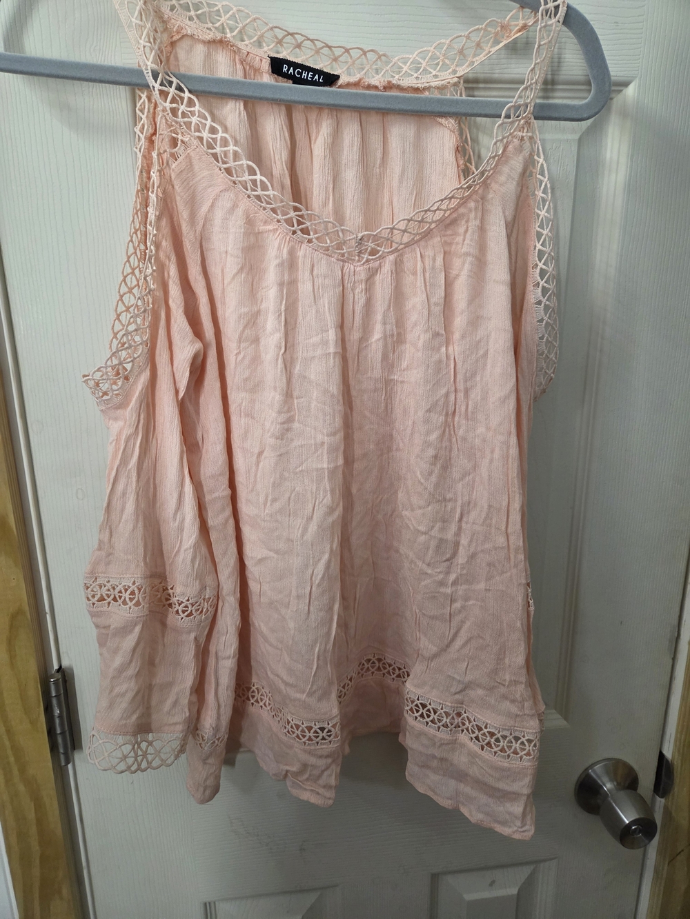 Rachel Light Pink Crochet-Trim Cold Shoulder Tpp #0312